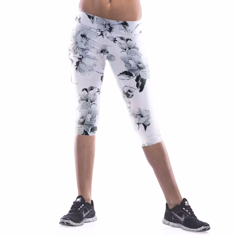 Vita Capri Leggings med Blommor