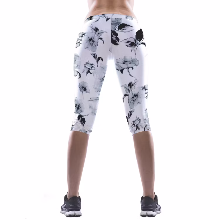 Vita Capri Leggings med Blommor