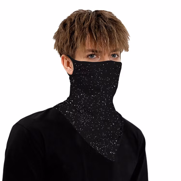 Ansiktsscarf Bandana Baklava Svart Glittrigt Tryck