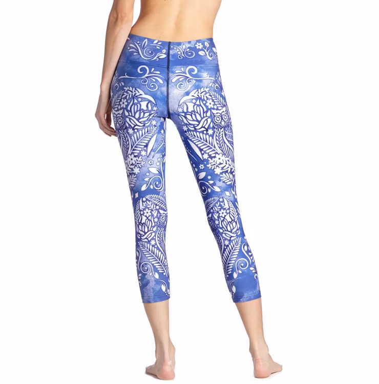 Blå Mandala Blomster Yoga Capri Leggings