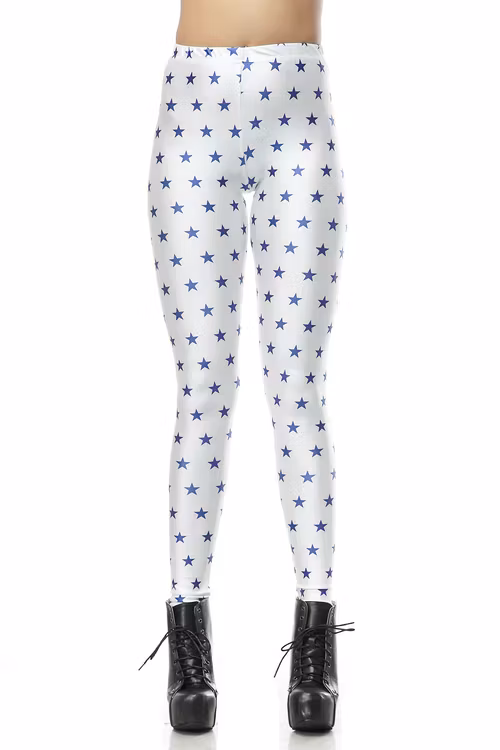 Vita Leggings med blå stjärnor