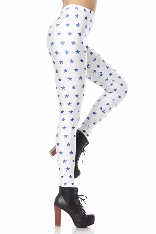 Vita Leggings med blå stjärnor