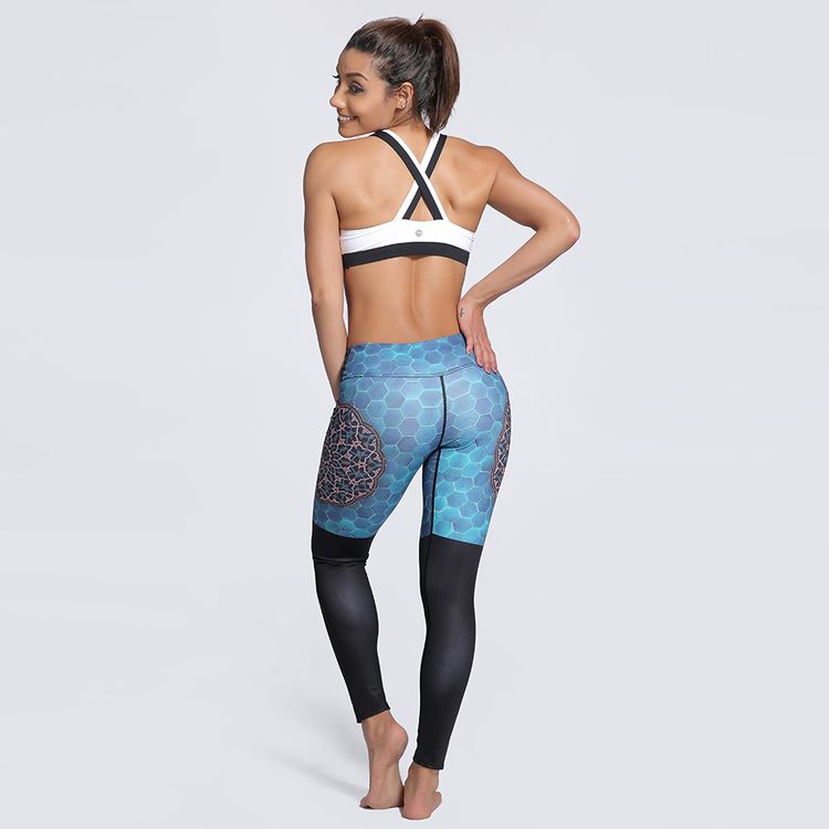 Blågröna Mönstrade Yoga Leggings 3XL