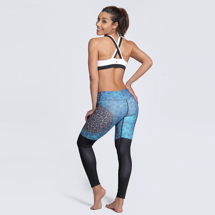 Blågröna Mönstrade Yoga Leggings 3XL