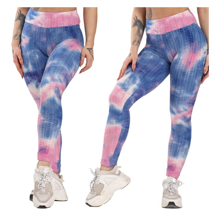 Rosa Blå Leggings med mönster Tie Dye