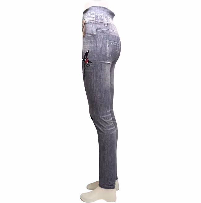 Svarta Denim Jeans Med Mönster och Pärlor Leggings
