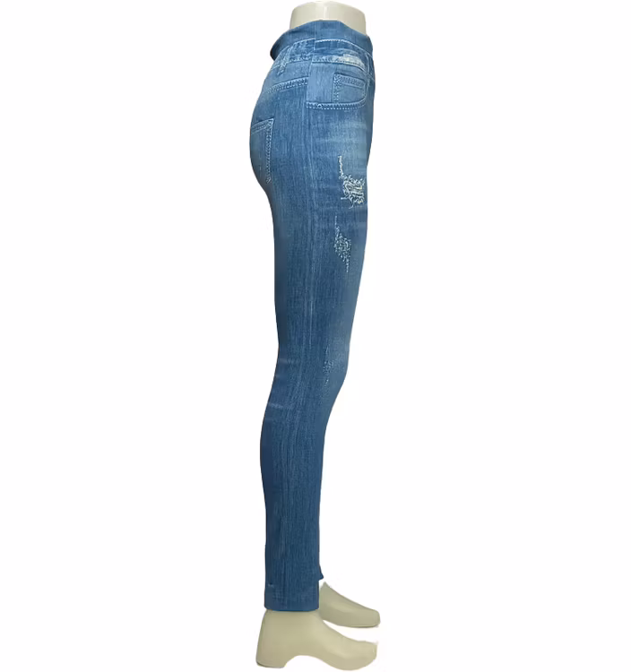 Blå Denim Jeans Med Mönster och Pärlor Leggings