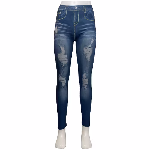 Blå Jeans Leggings med Tryck