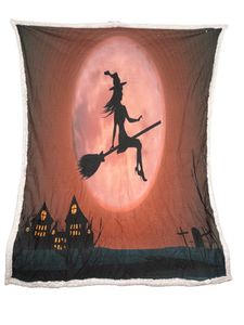 Plush Filt Pläd Flygande Häxa Halloween