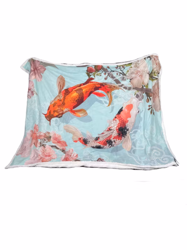 Plush Filt Pläd Fiskar I Dammen Koi