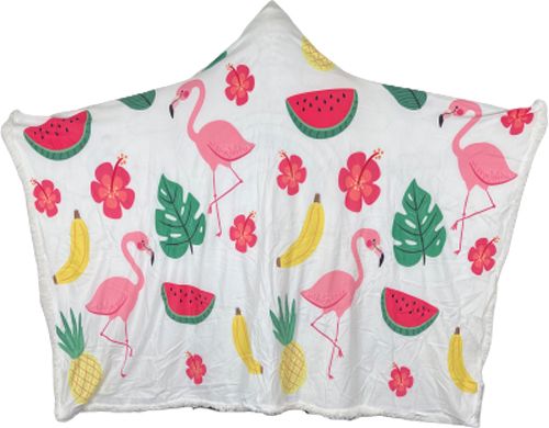 Plush Filt Pläd med Huva Flamingo och Frukt