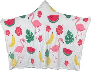 Plush Filt Pläd med Huva Flamingo och Frukt