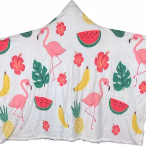 Plush Filt Pläd med Huva Flamingo och Frukt