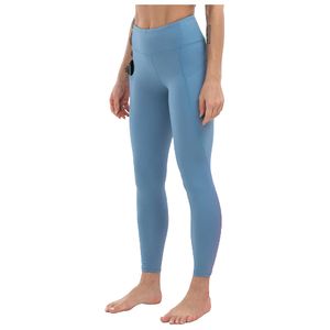 BlåGrå Leggings med Hög Midja och Fickor