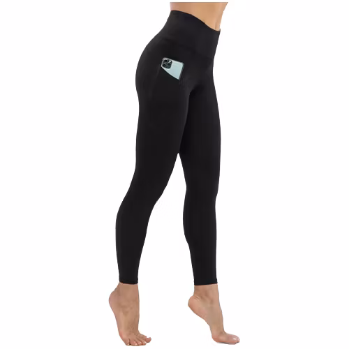 Svarta Leggings med Hög Midja och Fickor