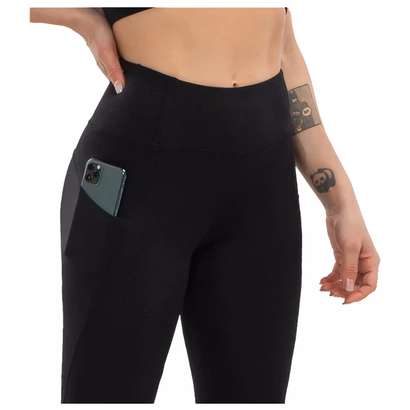 Svarta Leggings med Hög Midja och Fickor