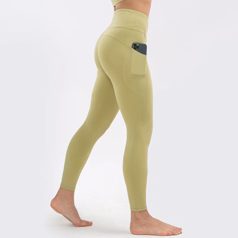 Gröna Leggings med Hög Midja och Fickor