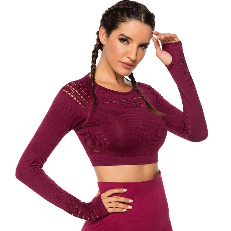 Vinröd Crop Top Träningstopp seamless