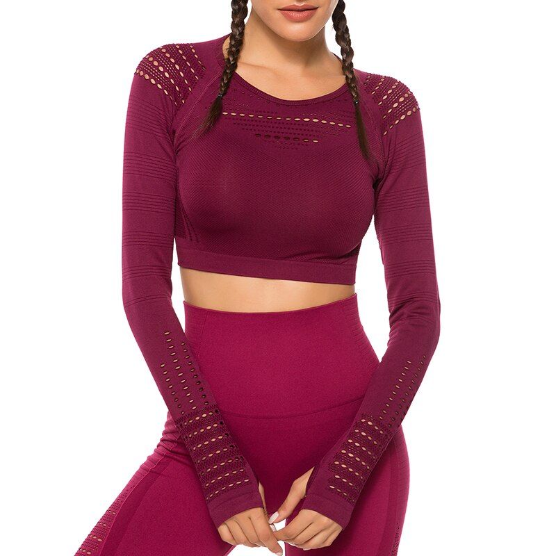 Vinröd Crop Top Träningstopp seamless