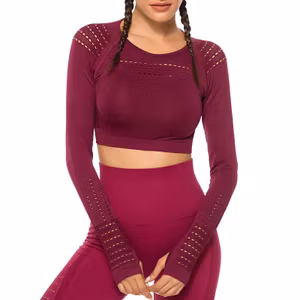 Vinröd Crop Top Träningstopp seamless