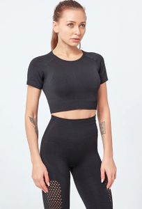 Svart crop topp Träningstopp seamless  med luftig rygg