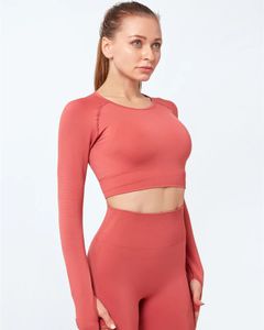 Röd seamless Crop Top långärmad Träningstopp