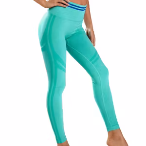 Seamless Sport Yoga Gröna Leggings med blå ränder