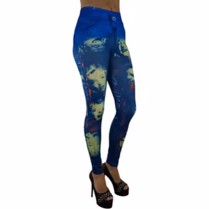 Sömlösa Jeans Leggings Blå och Svart med tryck Marilyn Monroe