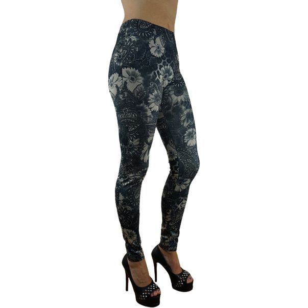 Grå blommiga leggings