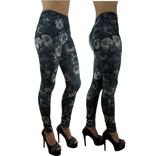 Grå blommiga leggings