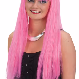 Lång Rosa Peruk med Lugg