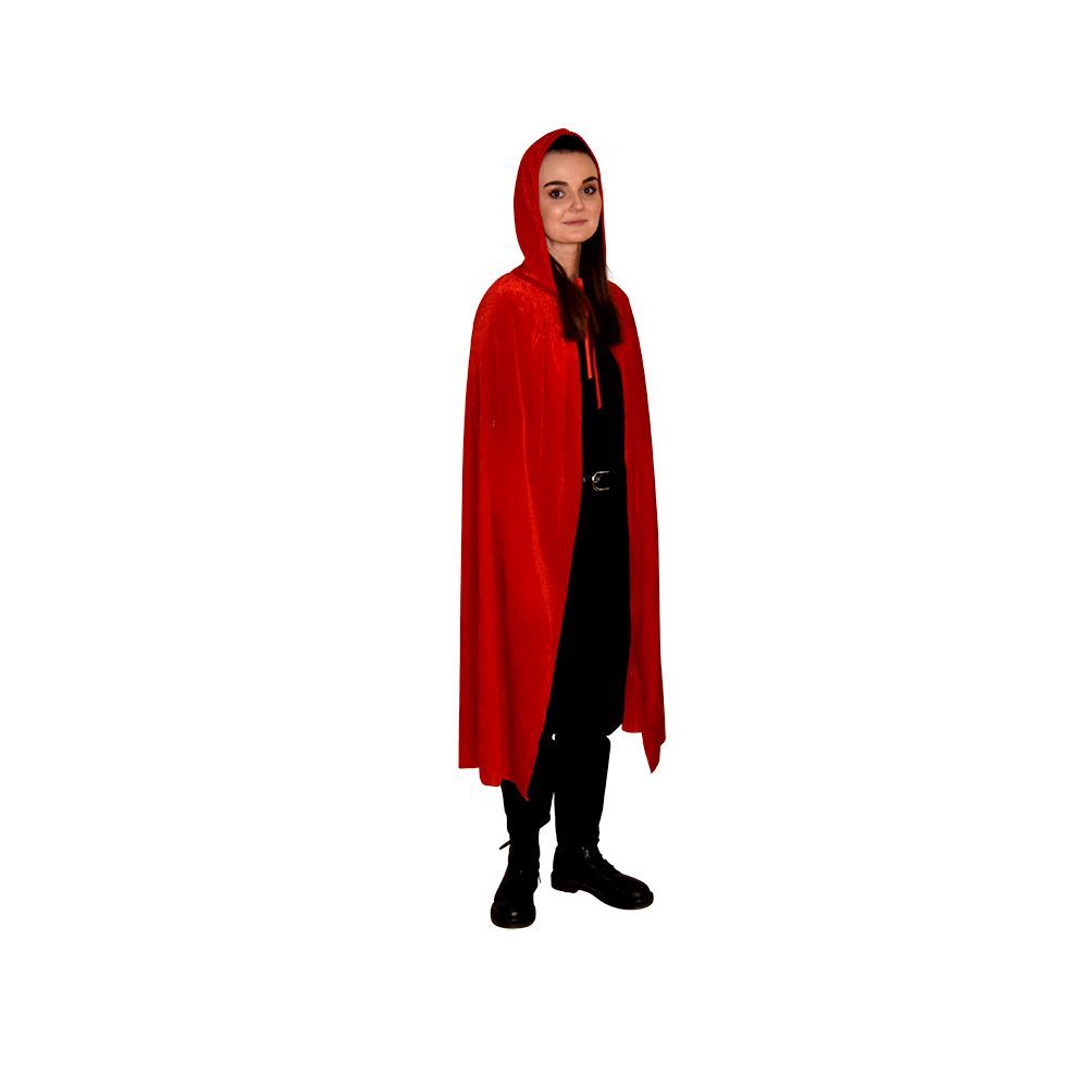 Röd Cape med Huva Sammet