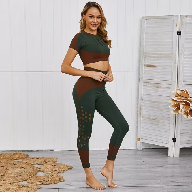 Yogaset Träningsset Tights och Sport topp Sportset 2-delar Grön