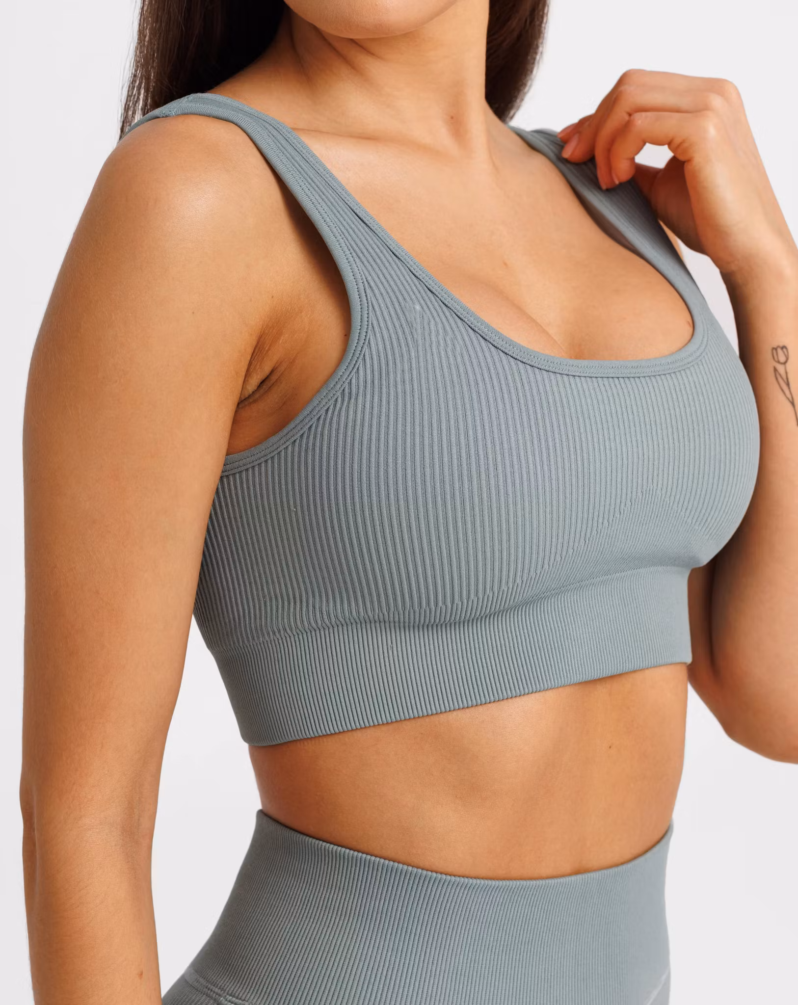 Yogaset Träningsset Ribbade Tights och Sport topp Sportset 2-delar  Grön