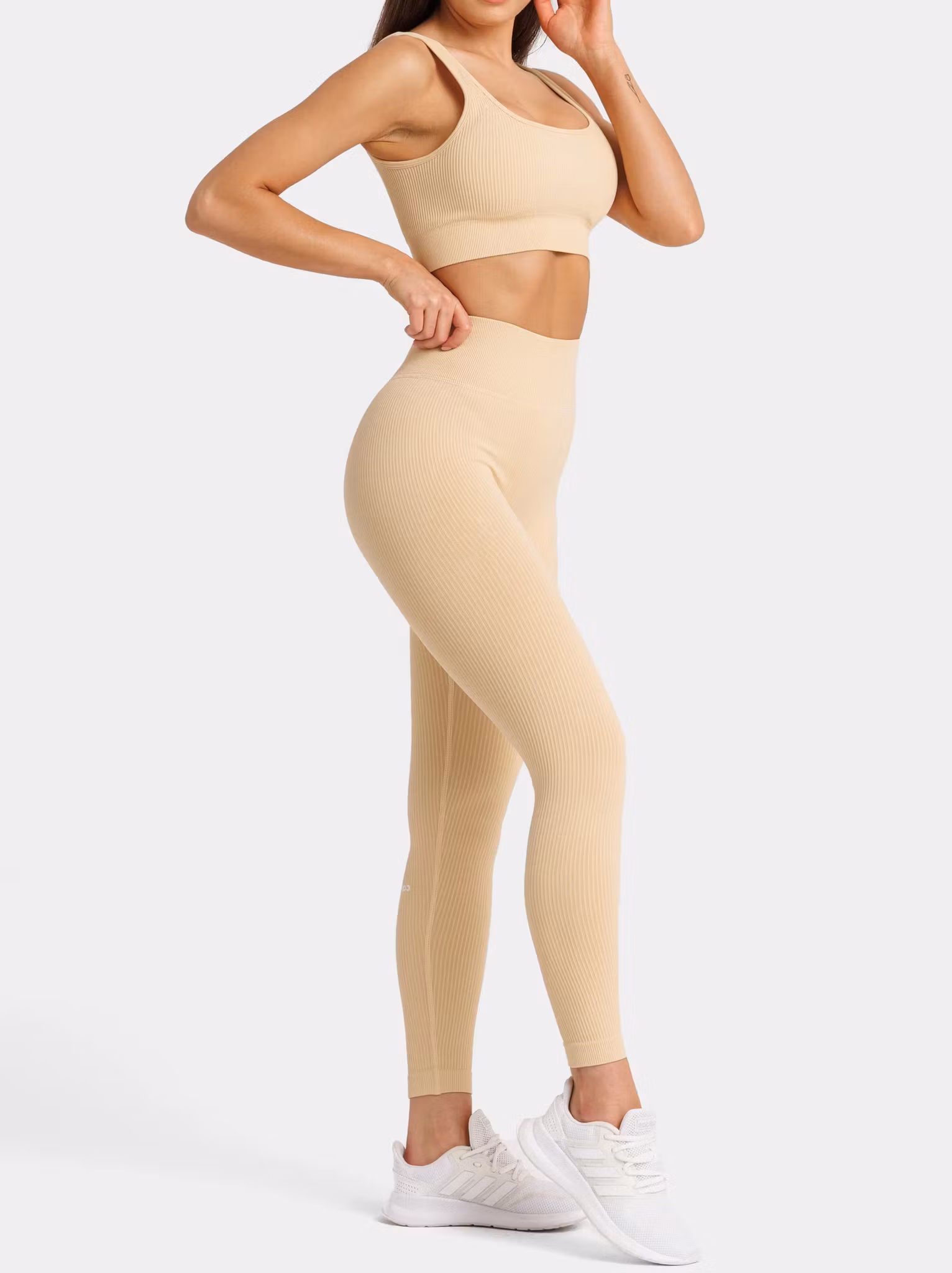 YogatightsTräningstights Ribbade Tights Beige