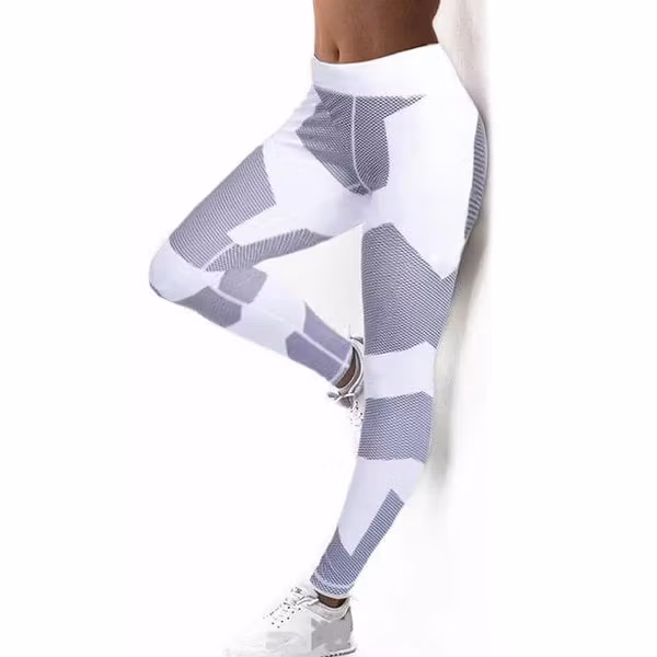 Vita Grå Mönstrade Träningstights Hög midja Dam Fitnesstights Yogaleggings