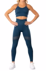 Träningstights & Träningstopp Hollow Out Seamless Blå 2 delar Gymshout
