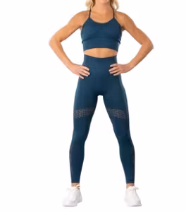 Träningstights & Träningstopp Hollow Out Seamless Blå 2 delar Gymshout