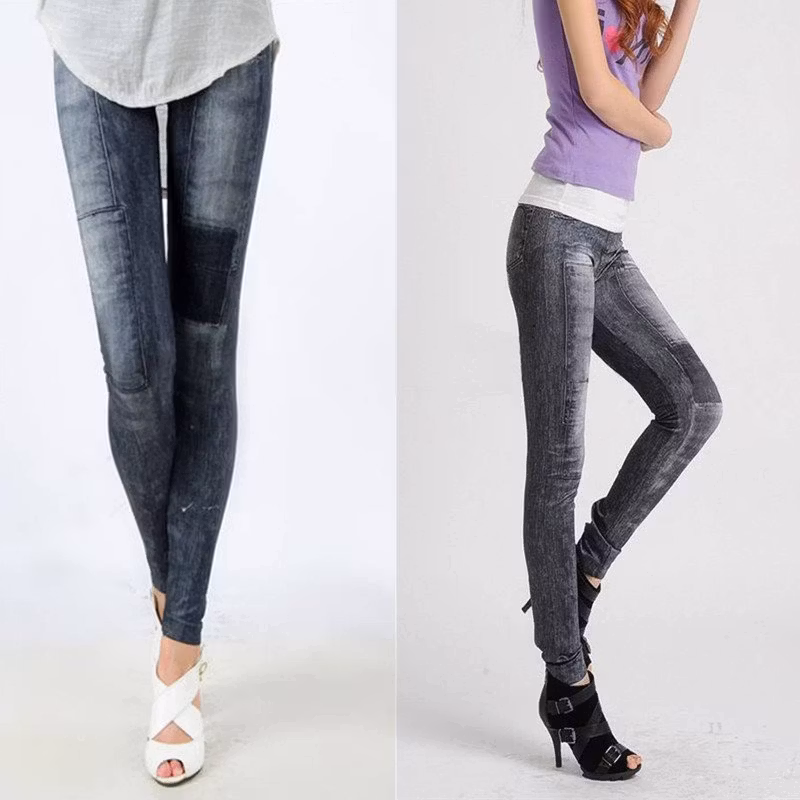 Summer Look Black Jeans Print Leggings