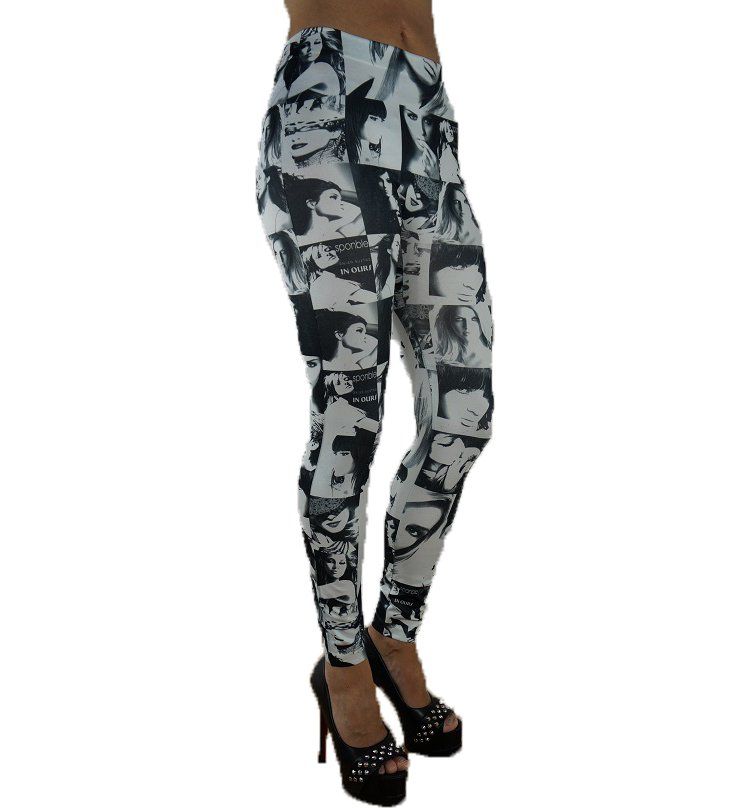 Models Inc Leggings i One Size  Glamour Leggings i Svart och vitt med tryck av kända personer.