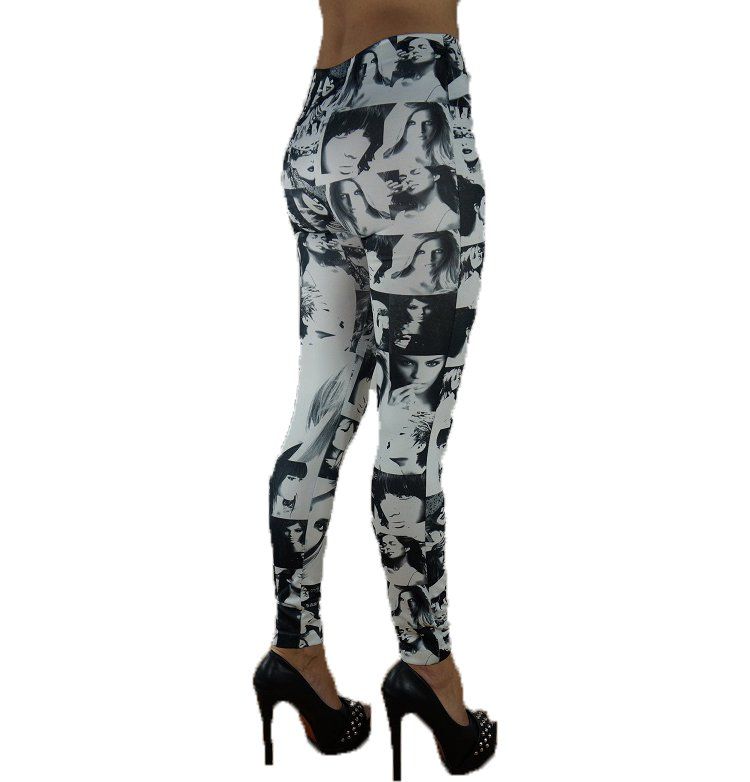 Models Inc Leggings i One Size  Glamour Leggings i Svart och vitt med tryck av kända personer.
