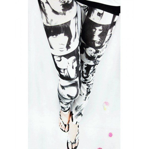 Models Inc Leggings i One Size  Glamour Leggings i Svart och vitt med tryck av kända personer.