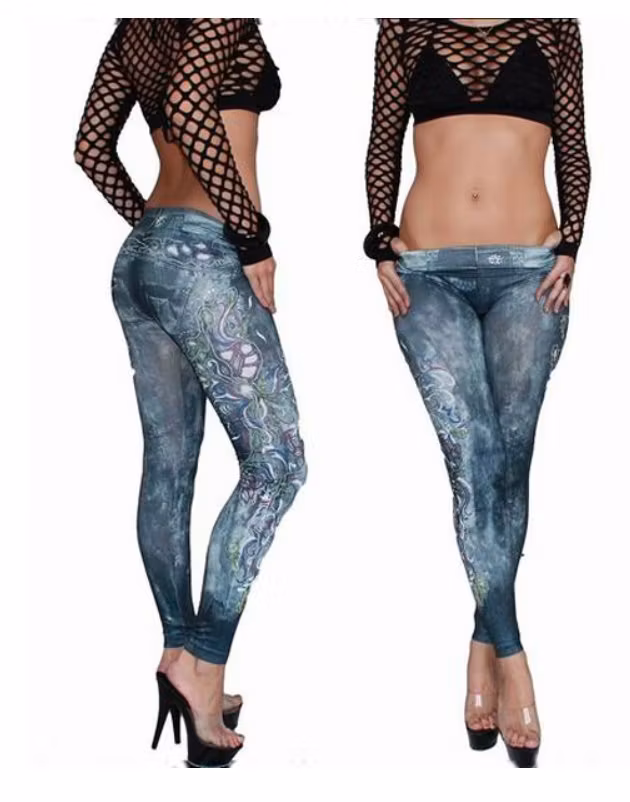 TATTOO ART JEANS PRINT LEGGINGS