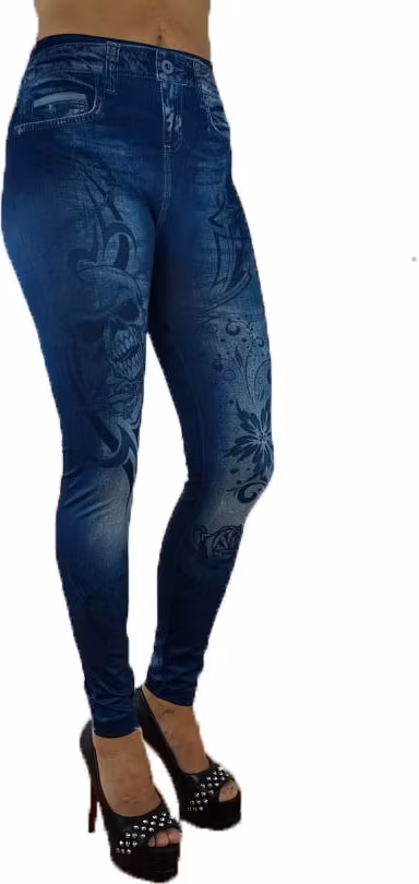 Skulls Tattoo Blue Jeans Print Leggings