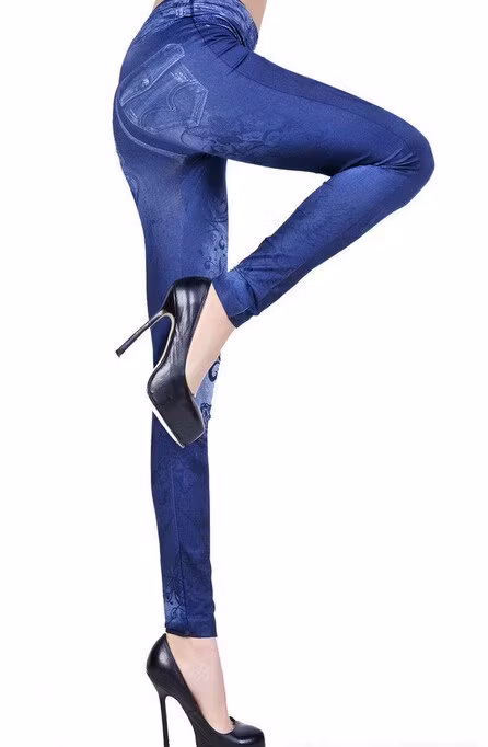 Skulls Tattoo Blue Jeans Print Leggings