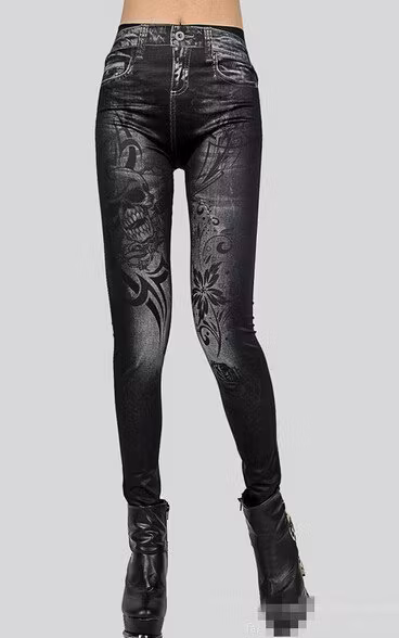 Skulls Tattoo Black Jeans Print Leggings