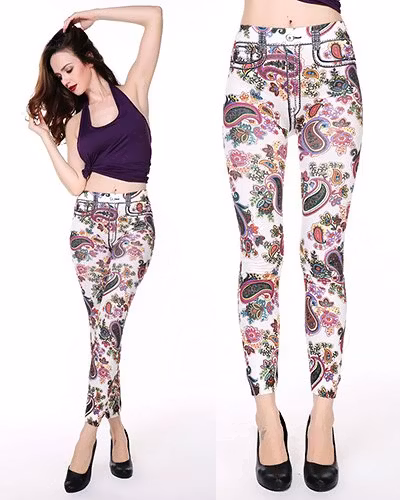 White Flower Tattoo Jeans Leggings