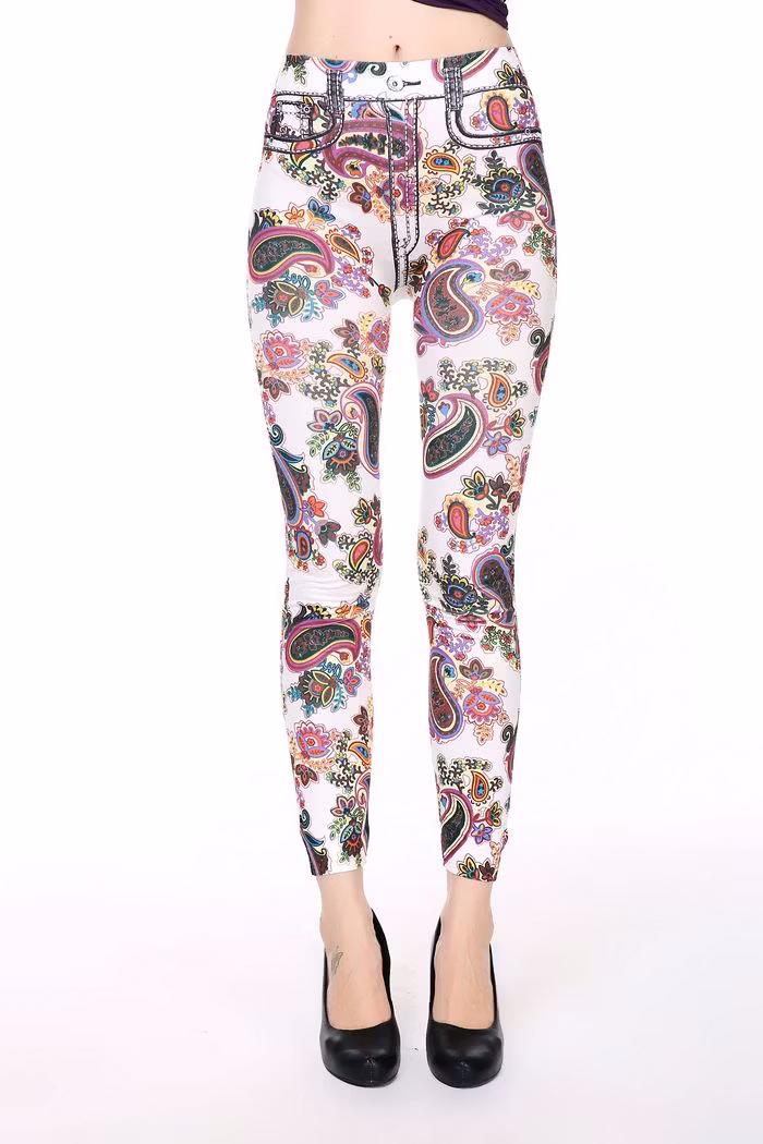 White Flower Tattoo Jeans Leggings