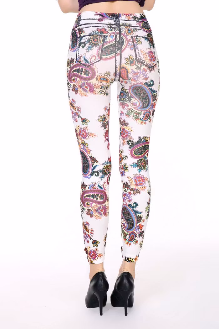 White Flower Tattoo Jeans Leggings
