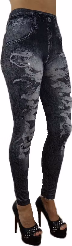 Black Fake Hole Imitation Jeans Leggings
